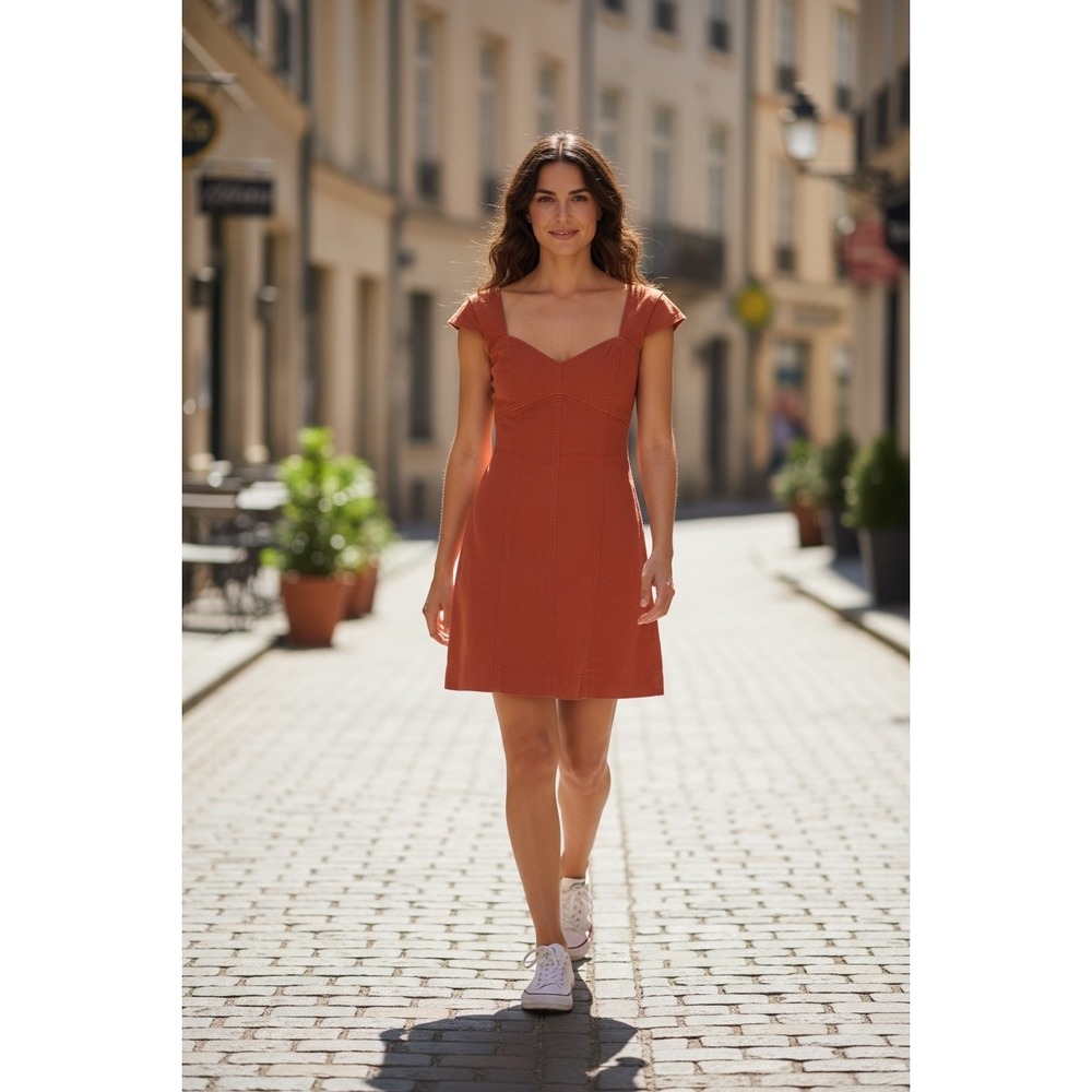 Urban Outfitters Rust Terracotta Linen Blend Cutout Back Mini Dress Size M NEW